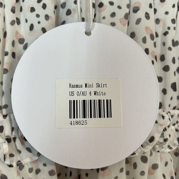 PRINCESS POLLY Size 0 NWT Rasmus Mini Skirt White Gray Peach Ruffle Tiered Linen - Picture 6 of 10